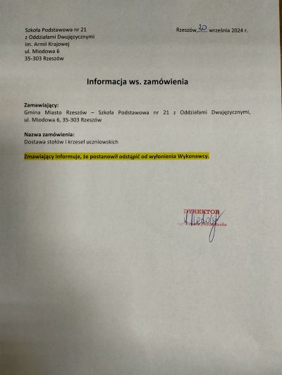 Informacja ws. zam&oacute;wienia